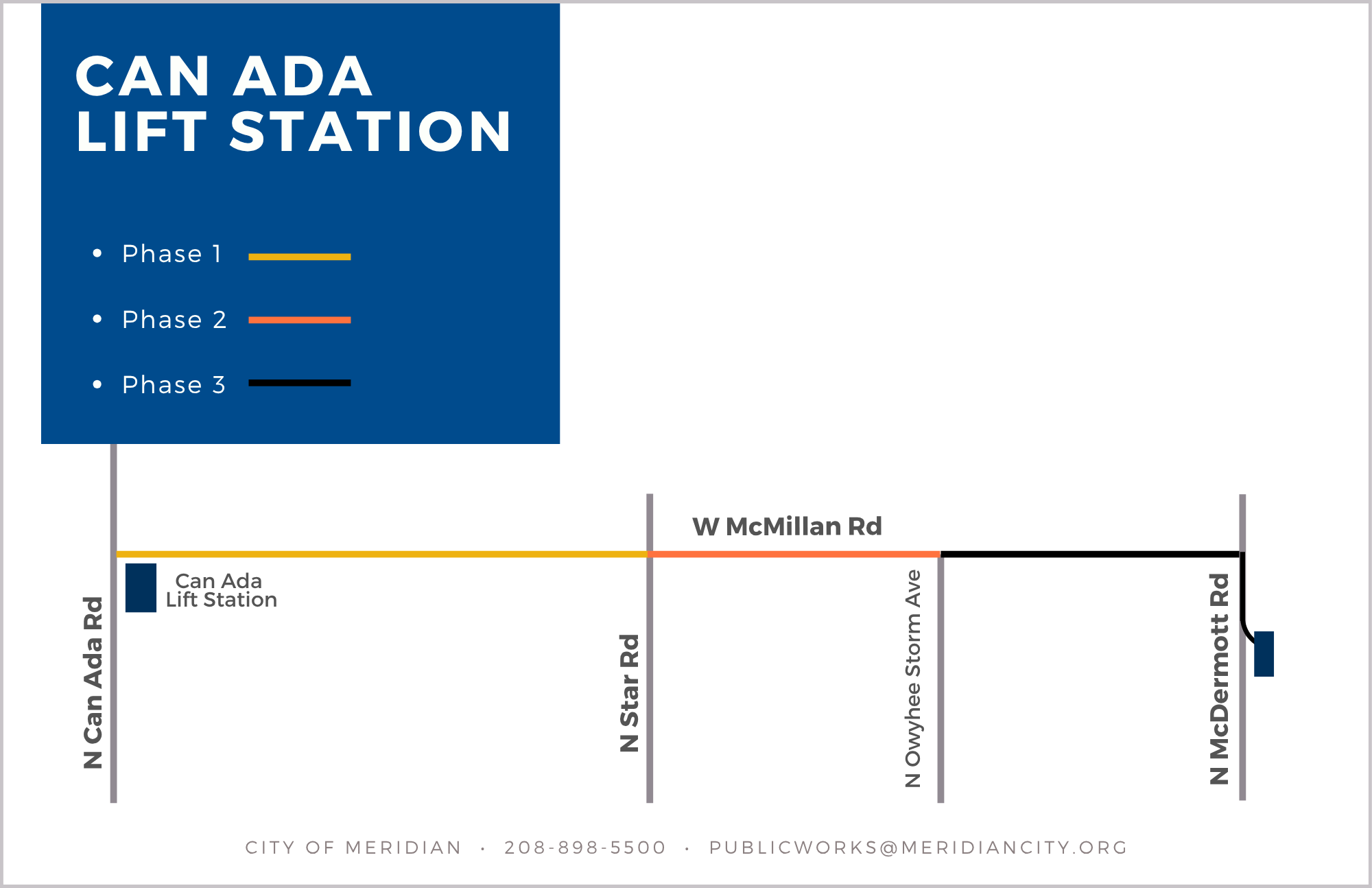 Can Ada Lift Station project area with marked lines showing the three phases