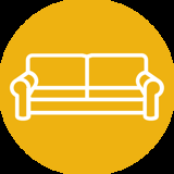 Yellow circle with an outline of a couch in white